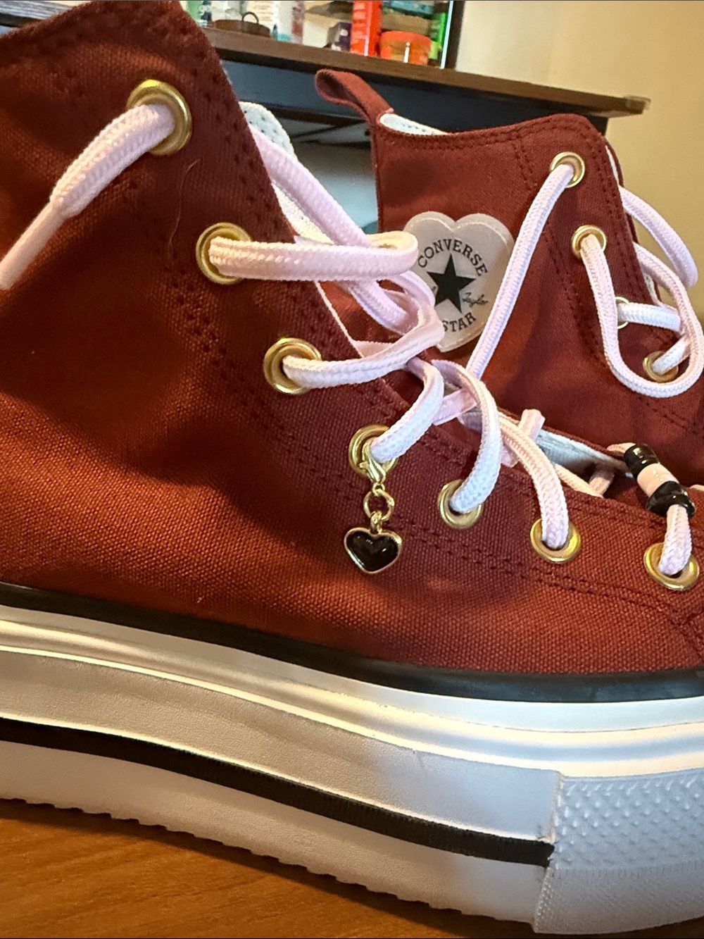 Converse Chuck Taylor platform Canvas High-Top Sneakers with Pink Laces & charms - Picture 11 of 11